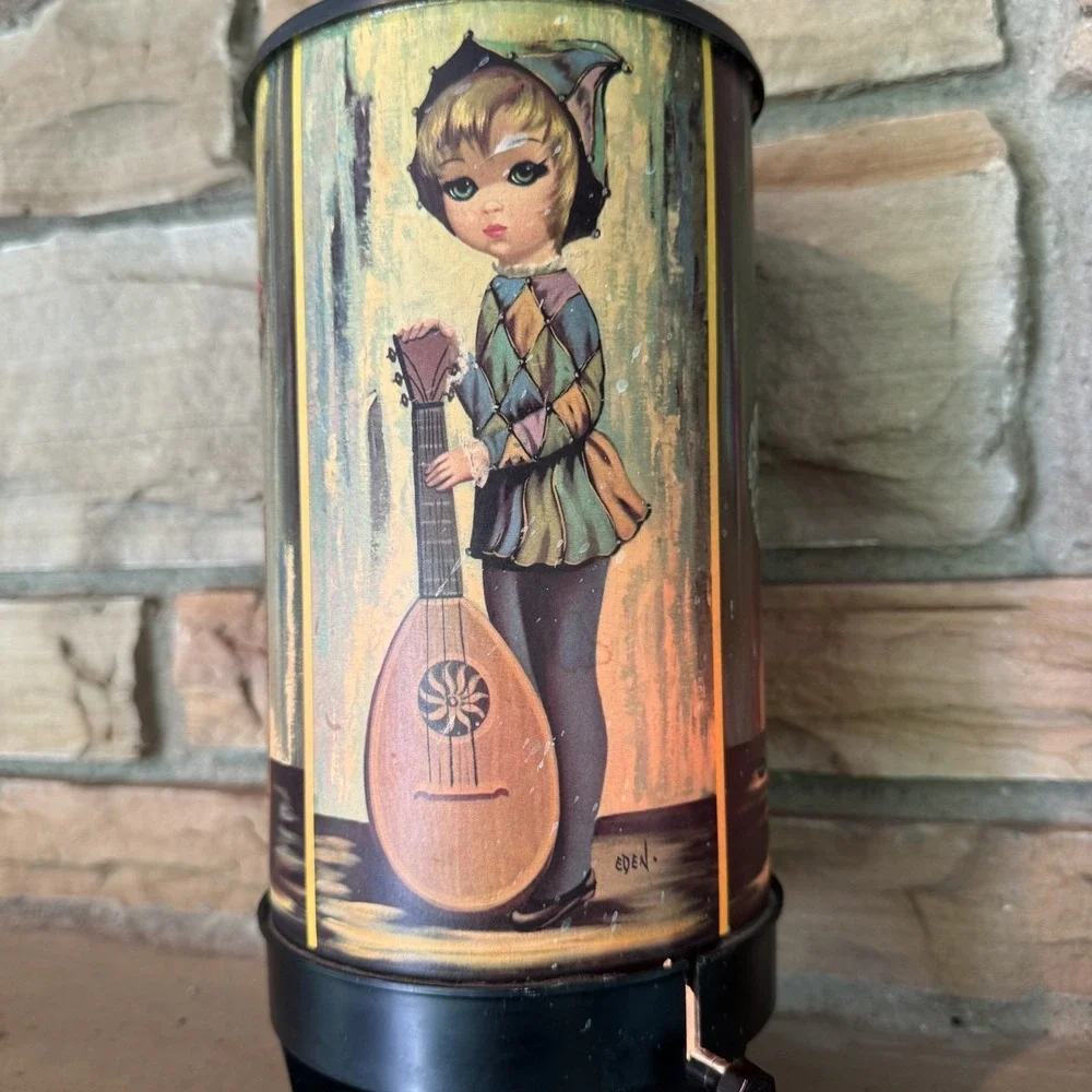 Eden Vintage 1960s Big Eyed Girl Harlequin 4 sided Cylinder Lamp Mid Century Mod